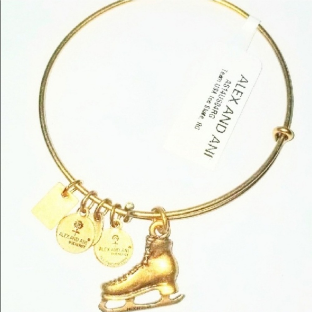 NWT Retired Alex & Ani Gold Ice Skating Bangle - Picture 3 of 6